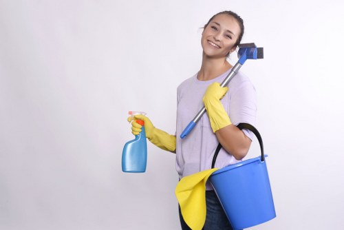 Professional cleaners caring for a shared commercial hallway in Bow